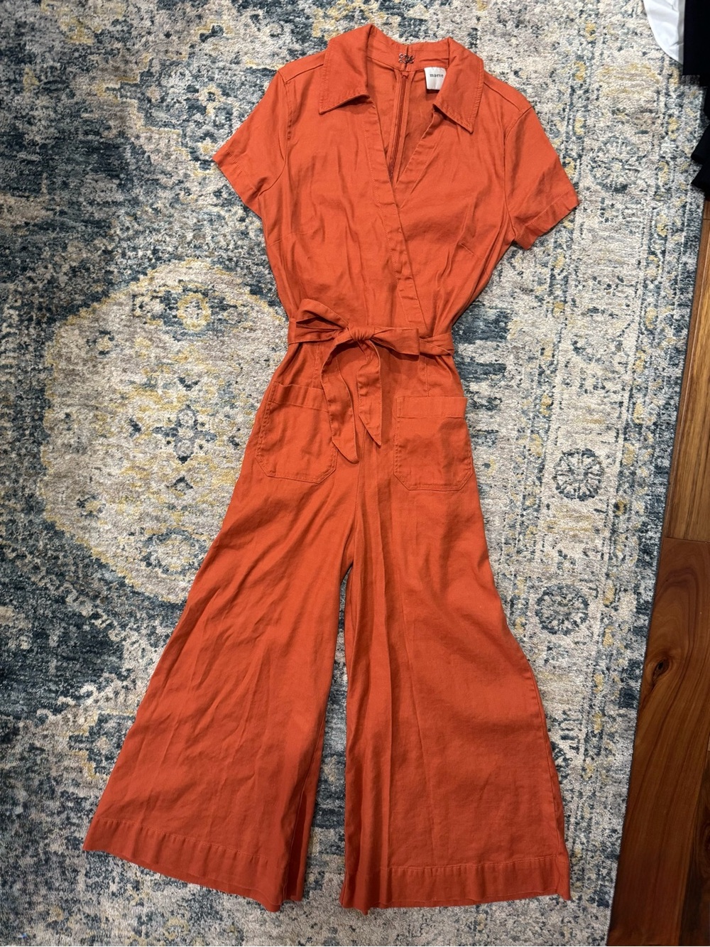 Maeve Women’s Orange Wide-Leg Jumpsuit with Tie Waist